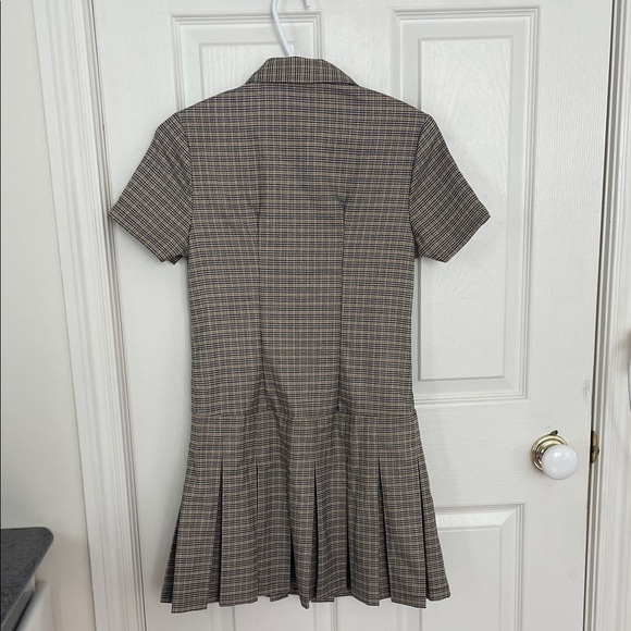 H&M Brown and Black Plaid Short-Sleeve Pleated Mini Dress - Picture 2 of 2